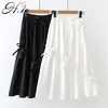 Skirts Womens Summer Ropa Mujer Bohemia High Waist Bow Tie Elastic Long Skirt Woman Black White Jupes 210430