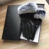 fashion leather gloves and wool touch screen rabbit skin cold resistant warm sheepskin parting finger