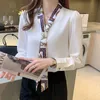 Scarpe Collier Shirts femme à manches longues Blouse de mousseline de mousseline 2021 Nouvelle choux de printemps