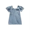 Mihkalev Mooie Meisjes Jurken Zomer 2021 Kinderen Denim Jurk voor Meisje Ruff Mouw Jeans Jurk Kinderen Party Dance Clothes Q0716