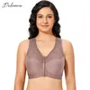 Delimira Damskie przedni zamknięcie Pełna figurka Szerefree Racerback Lace Plus Size Bra 210623