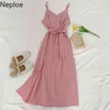 Neploe Maxi Dressの女性A-Logeのない包帯スリングドレス夏の新しい気質Vネックスプリットvestidos Ropa Mujer 4H572 210422