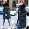 Long Parkas for Women Fashion Korean Style Clothing Black Winter Jackets with Big Fur 210709