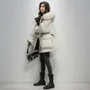 レディースダウンパーカーリアルファーホワイトアヒルジャケット女性暖かいパーカーミディアムと長い2021ルーズ厚い太陽の厚い韓国のファッションビッグポケットコート