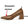 Meotina cuir véritable femmes pompes bout carré chaussures peu profondes chaussures de bureau à talons hauts femme talons épais chaussures printemps taille 41 42 210520