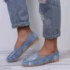 Mulheres Casual Sapatos Lisos Primavera Outono Loja Loatina Mulheres Sapatos Slips Soft Round Toe Denim Flats Jeans Sapatos Plus Size