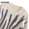 Aachoae Autumn Women Basic O Neck Printed Sweater Vintage Batwing Long Sleeve Jumper Tops Female Casual Loose Sweaters 211123