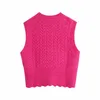 Zevity Printemps Femmes Mode Solide Crochet Casual Mince Pull À Tricoter Femme Chic O Cou Sans Manches Gilet Pulls Tops S612 210914