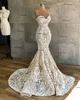 Vintage Mermaid African Bröllopsklänningar 2021 Boho Champagne Lining Sweetheart Luxury Ivory Lace Bridal Gowns Vestido de Novia