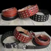 Cool Studded Lederen Pet Dog Collars Leash Set voor Medium Groot Hond Pitbull Boxer Bulldog S M L Zwart Bruin 210729