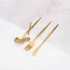 Lingeafey Matte Golden Cutlery Set 24Pcs Forks Knives Spoons Stainless Steel Home Kitchen Tableware Dinnerware 211228