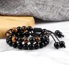 Beaded Strands 2pcs Men Bracelets Natural Black Onyx Multicolor Tiger Eye Stone Beads Handmade Braided Bracelet For Women Couples Yoga Jewe