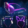 LED Light Up Glasses Rabbit Cat Ear Crown Headband Neon Party Supplies Mardi Gras Glowing Shutters Eyewear Headdress Birthday Wedding Decorations