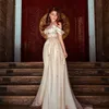 2022 Plus Size Arabisch Aso Ebi Champagner Meerjungfrau Sexy Ballkleider Sheer Neck Satin Abend Formale Party Zweiter Empfang Geburtstag Verlobungskleider Kleid ZJ705