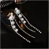 Trendy Elegant Erstellt Große Simulierte Perle Lange Ohrringe Perlen String Aussage Tropfen Ohrringe Für Frauen Hochzeit Party Geschenk