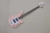 4 Strings Pink body Electric Bass guitar with Active pickups,White Pickguard,Rosewood Fretboard,offer customized
