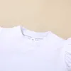 Été Enfants Ensembles Casual Manches Courtes O Cou Blanc Solide T-shirt Imprimé Floral Pantalon 2pcs Fille Vêtements 9M-7T 210629