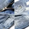 Kurz geschnittene Jeans für Herren, Sommer, dünn, gerade, koreanische Teenager-Jeans mit zerrissenem Loch, lässige 3/4-Shorts für Herren X0621