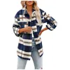 Jaquetas femininas Camisas xadrez escovadas femininas manga longa flanela lapela botão para baixo com bolso Shacket jaqueta casacos Streetwear Outwear D102#