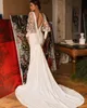 Stylish Backless Lace Mermaid Wedding Dresses Deep V Neck Bridal Gowns Long Sleeves Sweep Train Plus Size Vestido De Novia
