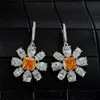 2021 Flower Topaz Diamond Dangle Earring 100% Original 925 sterling silver Party Wedding Drop Earrings for Women Charm Jewelry