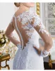 Moderne elfenbeinfarbene Meerjungfrau-Brautkleider für die Braut, Applikationen, Spitze, durchsichtige Knöpfe auf der Rückseite, langärmelige Brautkleider, Rundhalsausschnitt, Brautkleid im Mestern-Stil 2022
