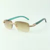 Designer double row diamond sunglasses 3524026 with teal wooden legs glasses, Direct sales, size: 56-18-135mm