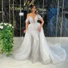 Sparkly Mermaid Bröllopsklänningar med avtagbara tåg Brudklänningar Sequined Sheer Deep V Neck Plus Size Robe de Mariée