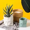 Kraft Paper Bag Shape Ceramic Flower & Plant Pot Nordic Industrial Style Colorful Succulent Planter With Hole 210922