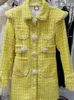 Women's Wool & Blends Pearl Flower Tweed Coat For Women 2021 Autumn And Winter Yellow Luxury Woolen Beaded Coats Lady Slim Fit Long Outwears