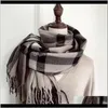 Okłady kapelusze, Rękawiczki Moda Moda AessorsaUmn Winter Plaid Tassel Cashmere Scarf Lady Zagęszczone Ciepłe Szal Oversized Kobiety Szaliki Drop