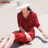 Kvinnors sommar klänning knä längd kort polka dot vintage strand solar ruffles damer es 210428