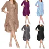 Summer 2021 Women's Fashion Two Pieces Charming Solid Color Mother Of The Bride Lace O-Neck Cardigan Dresses #40 Casual