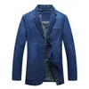 4XL Erkek Denim Blazer Moda Pamuk Vintage Takım Elbise Erkek Mavi Ceket Ceket Slim Fit Kot Blazers Top 211126