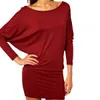 Womens Long Batwing Sleeve Túnica DrLoose Slim Up Noite Partido Sólido Cor Envoltório Mini Vestidos Femininos Vestidos de Festa X0529