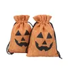 9 * 12cm / 3.5 * 4.7Inch Halloween presentpapper Pumpkin linne Burlap Candy Drawstrings Bag Pocket Behandla Förvaringspassar Cookie Poud Kids Trick Or Treating Party Decor TE0073