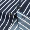 Men's Fashion Long Sleeve Silky Fabric Striped Shirts Single Patch Pocket Work Casual Standard-fit Easy Care Classic Dress Shirt P0812