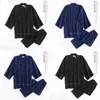Uomo Kimono Pigiama Set per samurai maschio cotone tradizionale pantaloni top giapponesi casual traspirante yukata sleepwear vestiti 211019