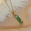 Collier en titane et acier avec nœud en jade vert pour femme, chaîne de clavicule en bambou riche, style ethnique simple, bijoux 276y