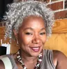 African American Silver Gray Kinky Ponytail Mänsklig Hår 1st Djup Curly Pure Gray Puff Chignon Hairpiece 14Inch 140g