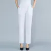 Calças em linha reta de verão vintage mulheres sólidas cor sólida fina solta tornozelo-comprimento calças elásticas cintura casual branco 210925