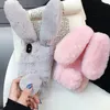 Reizende Bunny-Kaninchen-Haar-Plüsch-Fuzzy-flaumig weiche große Ohr-Fälle für iPhone 12 Mini 11 PRO X XS MAX XR 8 7 6 6S plus Telefon Kawaii-Abdeckungsfall