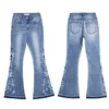 Logami Flower Broderie Skinny Jeans Femme Vintage Flare Denim Pantalons Femme Jeans 4XL Plus Taille 210616