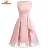 Noël Vintage dentelle robes sans manches Sexy rose fête a-ligne robes en mousseline de soie femmes élégantes Midi Vestidos Robe Femme Y0603