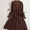2021 Jesień Łączenie Twist Knitted V-Neck Krawat Dress Dla Kobiet Zima Cienki Vintage Solid Color Długa Długa Sukienka Kobiet Vestidos Y1204