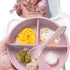 2021 New Baby Feeding Set Soft Silicone Suction Plate Round Divider Plate Silicone Fork Spoon BPA Free Newborn Tableware G1210