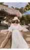 High-end Runway Dress Women Summer square collar Elegant Flare Sleeve White Hollow out Maxi Beach party Long Dress 210514