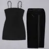 Freie Frauen Sommer Anzug Bodycon Sexy Perlen Sling Split Rock Zweiteilige Set Celebrity Club Abend Party 210524