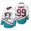 Mens Mighty Duckss Jersey 33 Greg Goldberg 96 Charlie Conway 99 Adam Banks قام بخياطة الهوكي الجليد في الأسهم شحن S-XXXL