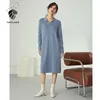 FANSILANEN Polo casual long knitted sweater dress Women autumn winter white elegant Female sleeve loose blue 210607